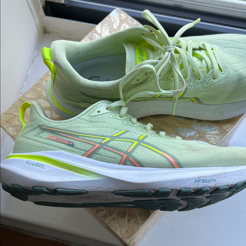 ASICS Men's Sneakers - Light Green with Neon Yellow Accents - Picture 2 of 3